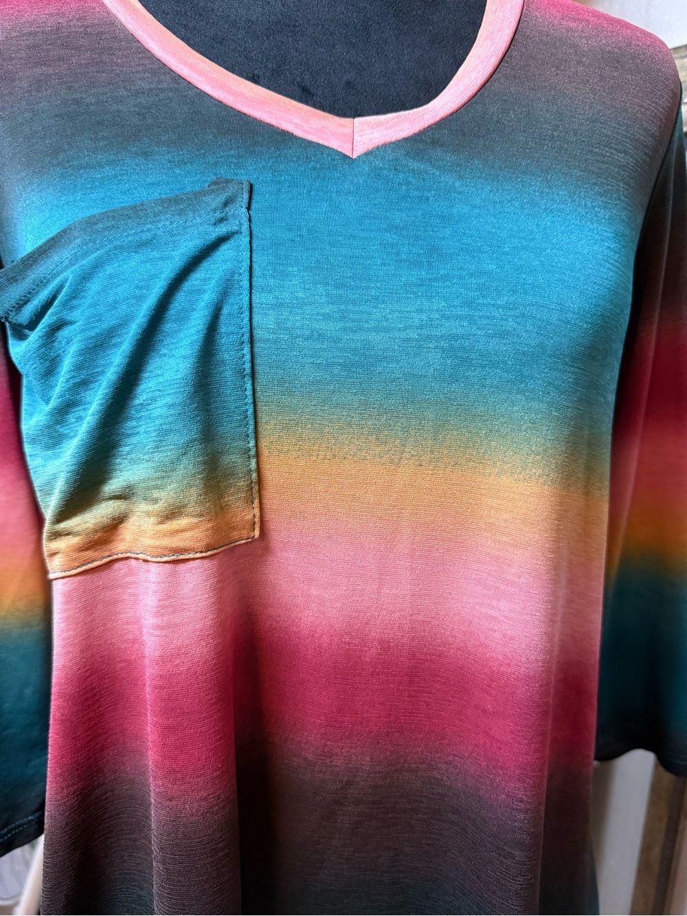 Now 'N Forever Ombre Stripe V-Neck Tunic Top Pocket •Size S•